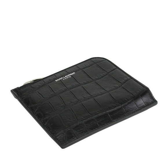 Saint Laurent Men's Imprint Black Leather Crocodile Card Case - Picture 6 of 9